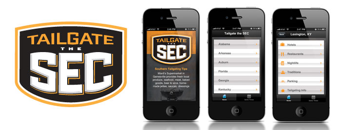 sports logo design and interface design for Tailgate the SEC iPhone App